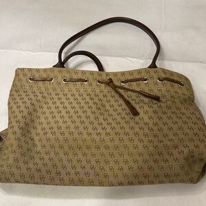Vintage Dooney and BourkeTan Canvas and Leather Monogram Tote Bag